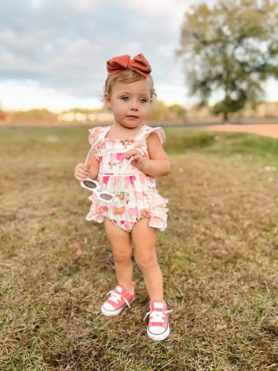 Watercolor cows ruffle romper - Get it from Bo