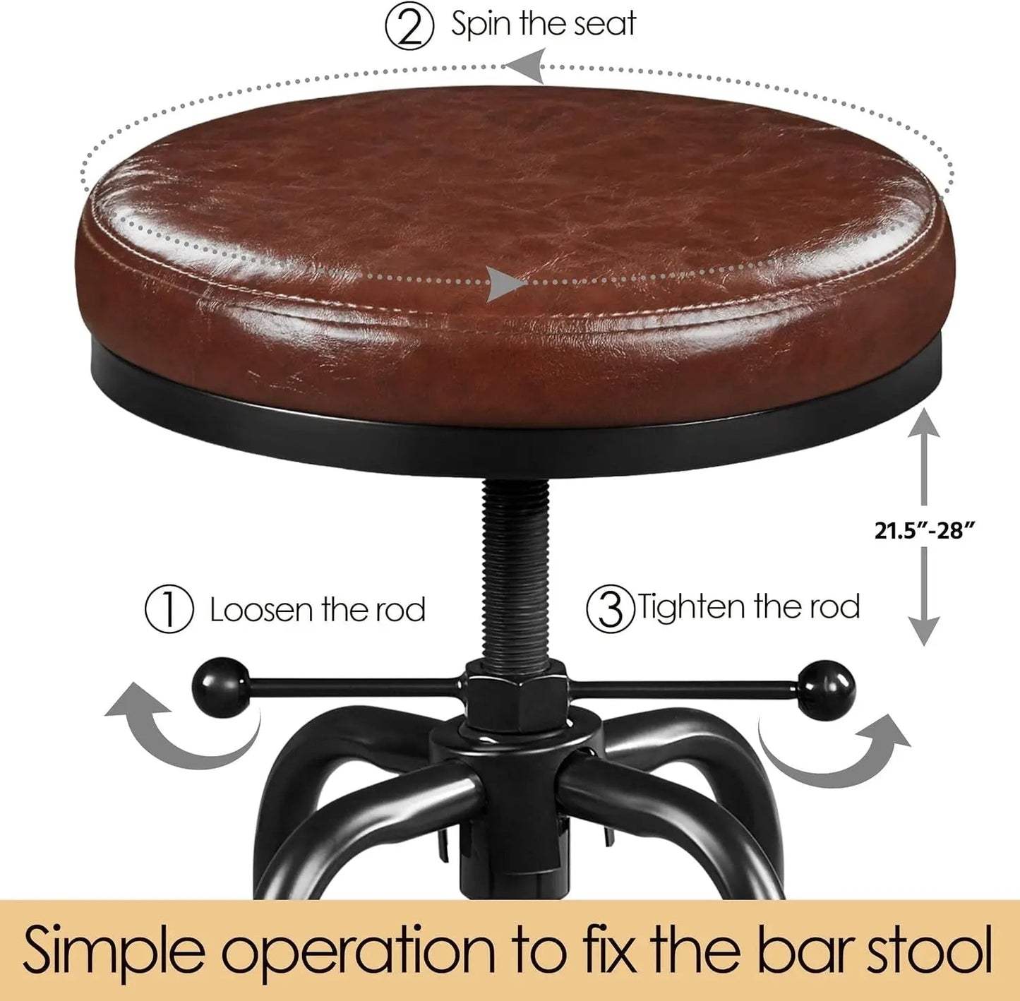 Industrial Bar Stool Adjustable Brown Counter Height - Get it from Bo