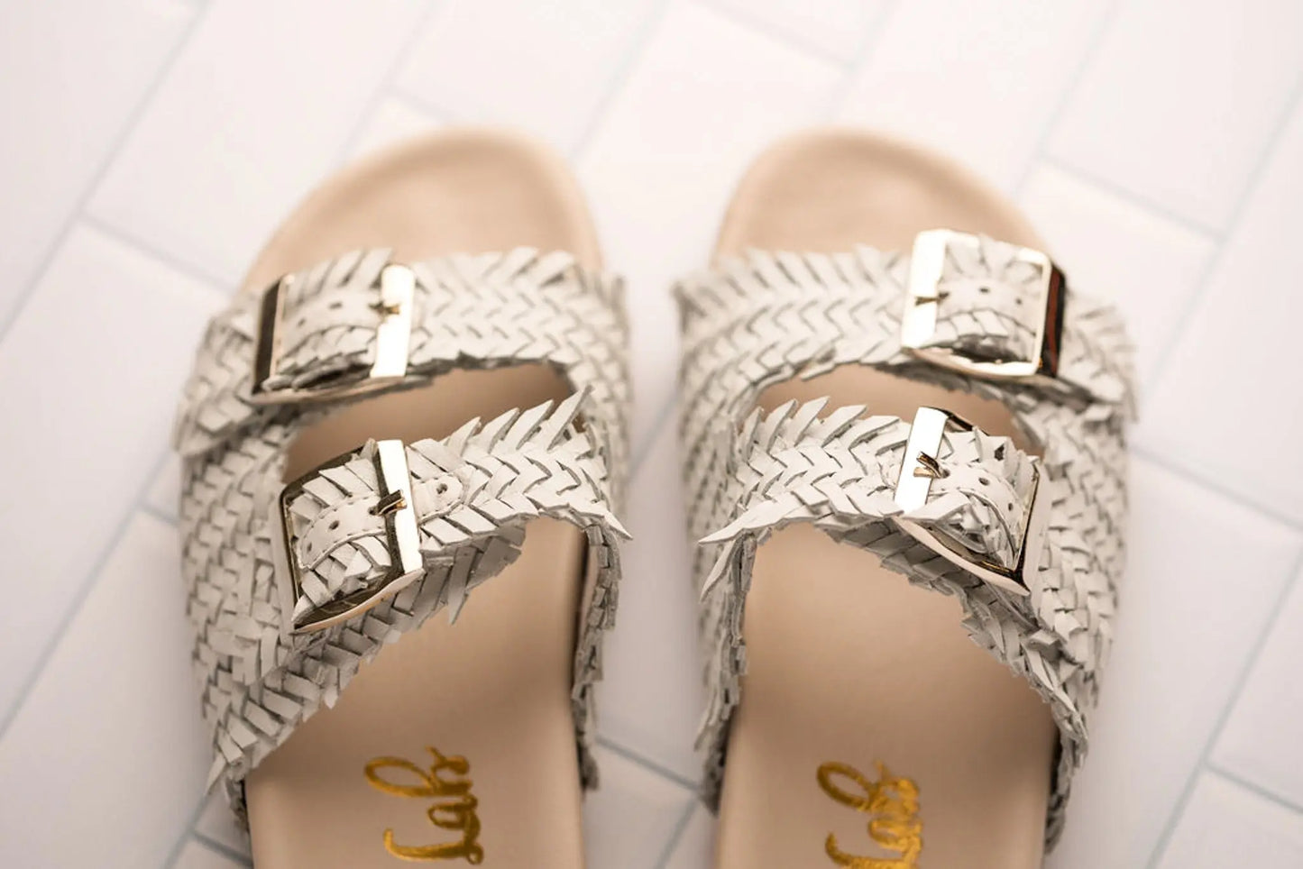 Intertwine Dual Woven Strap Slide in White Naughty Monkey