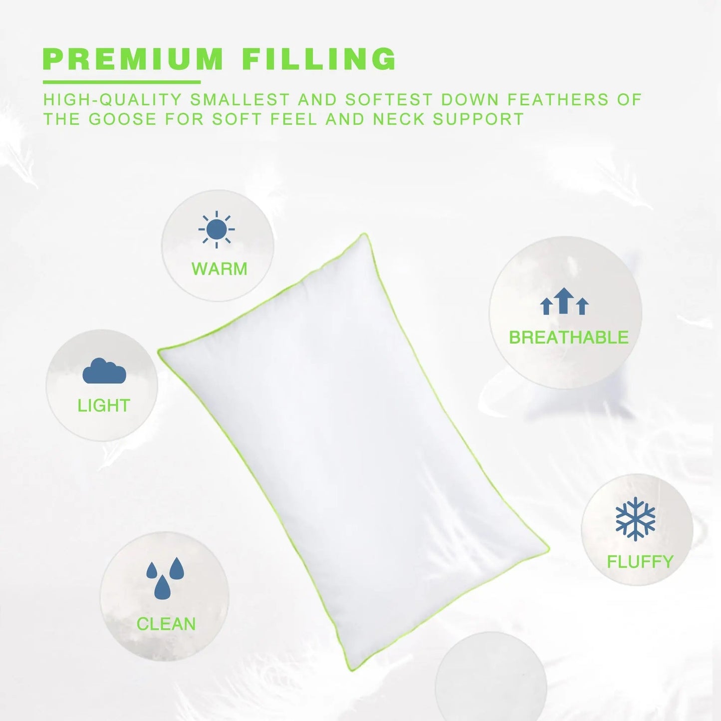 Kasentex Silky Green Piped Edge Goose Down Feather Pillow Set, White - Get it from Bo
