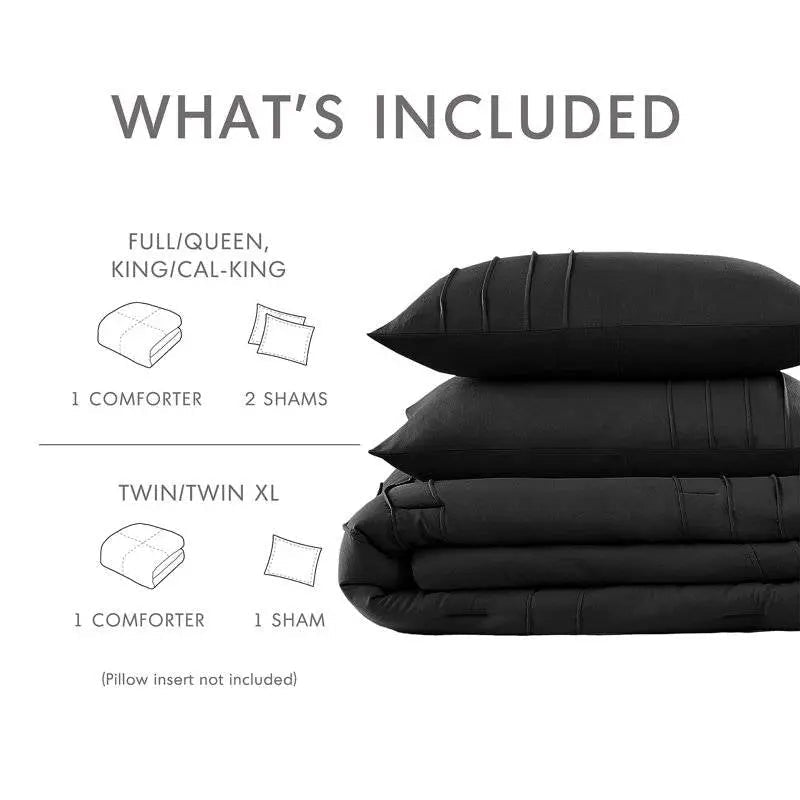 King size Pre-Washed Pleated Microfiber Comforter Set in Black - Get it from Bo
