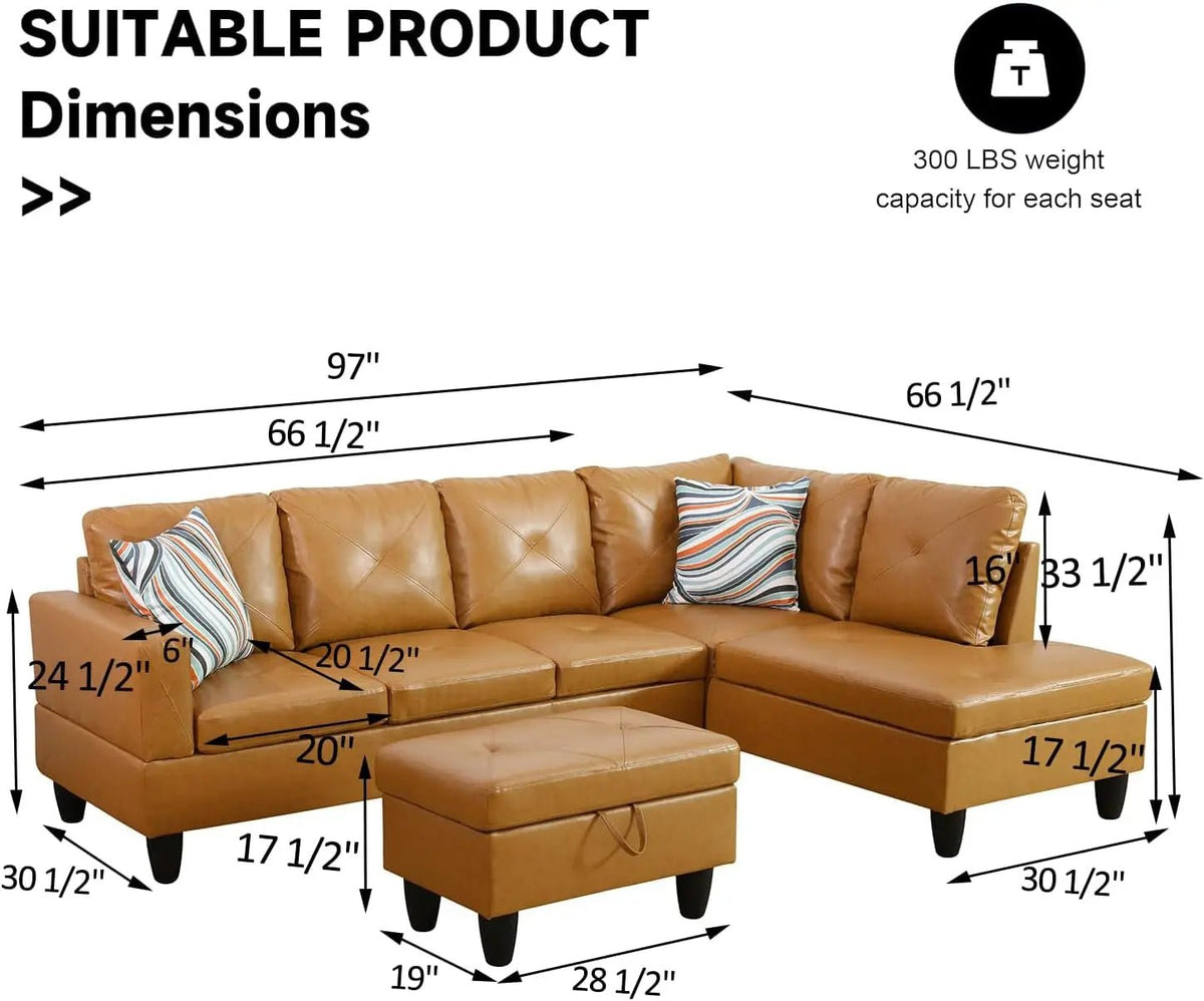 Leather Sectional Sofa L Shape With Storage Ottoman Ginger - Get it from Bo