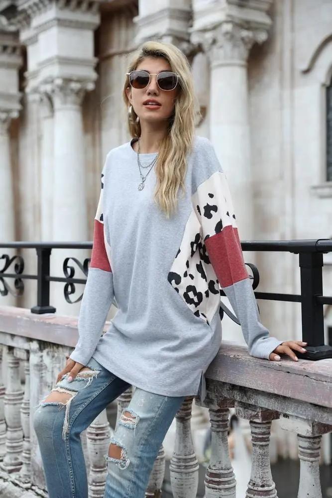 Leopard Color Contrast Pullover Tunic - Get it from Bo