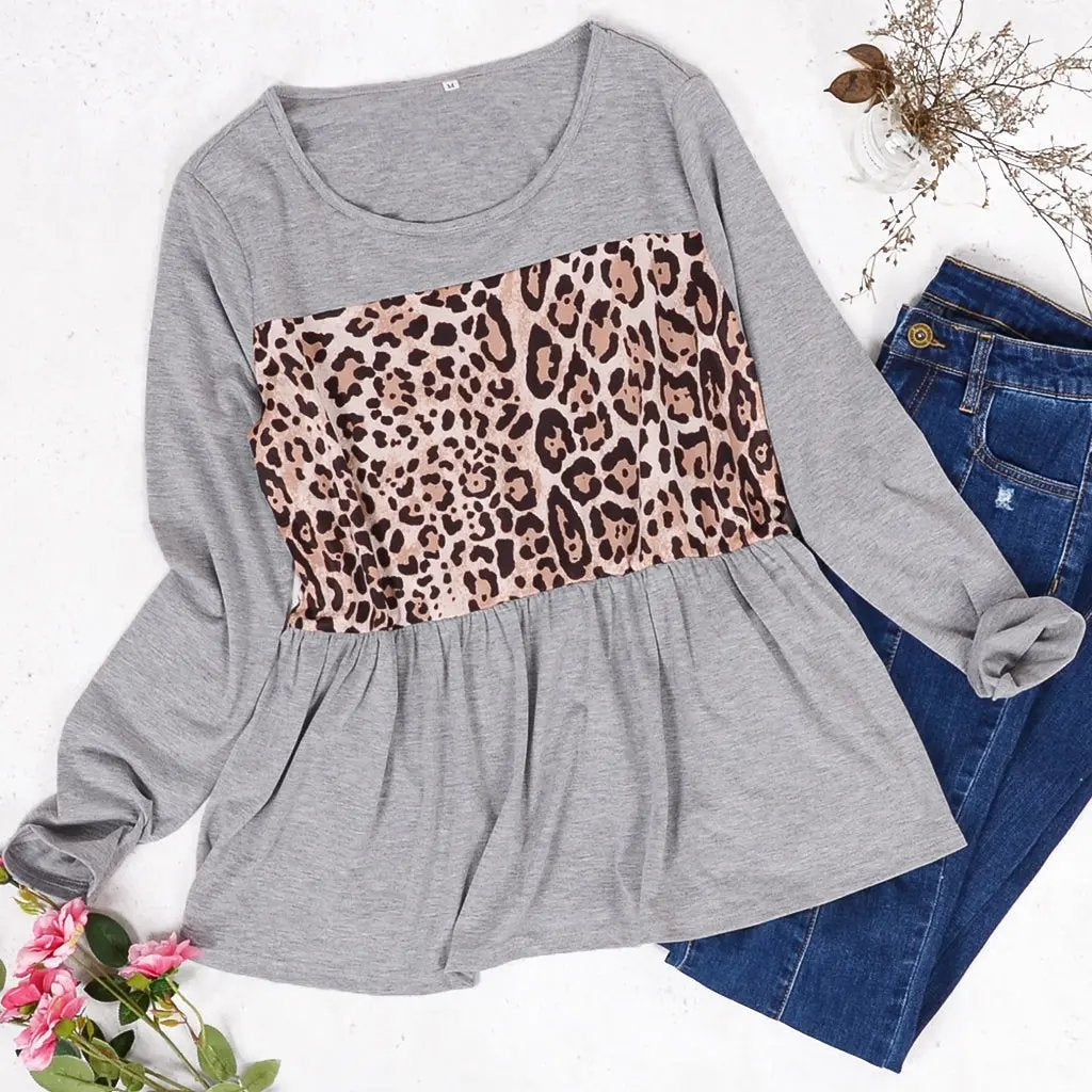 Leopard Panel Shirred Bottom Sweater - Get it from Bo