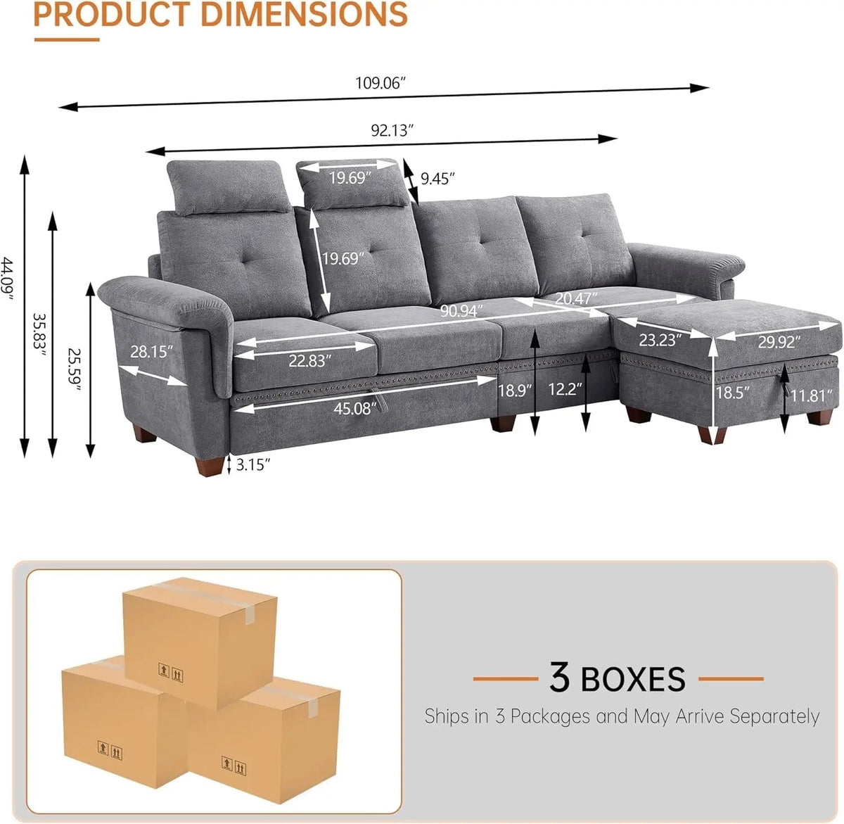 Light Grey Microfiber Sectional Sofa With Storage Ottoman - Get it from Bo