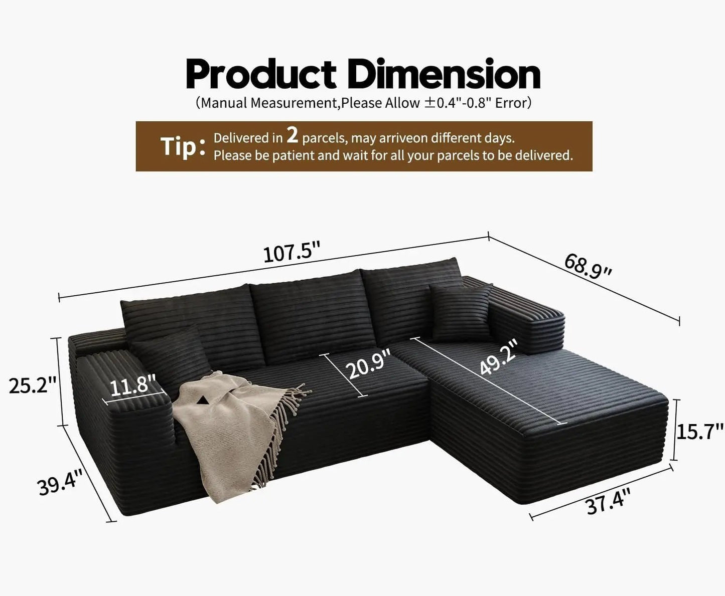 Modern 107.5 Inch Cloud Sectional Sofa With Chaise - Get it from Bo
