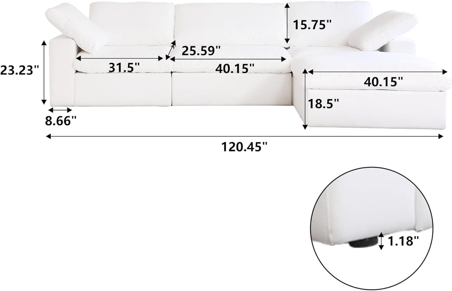 Modern L Shape Cloud Sofa Comfortable Convertible Sectional Couch ShipItFurniture