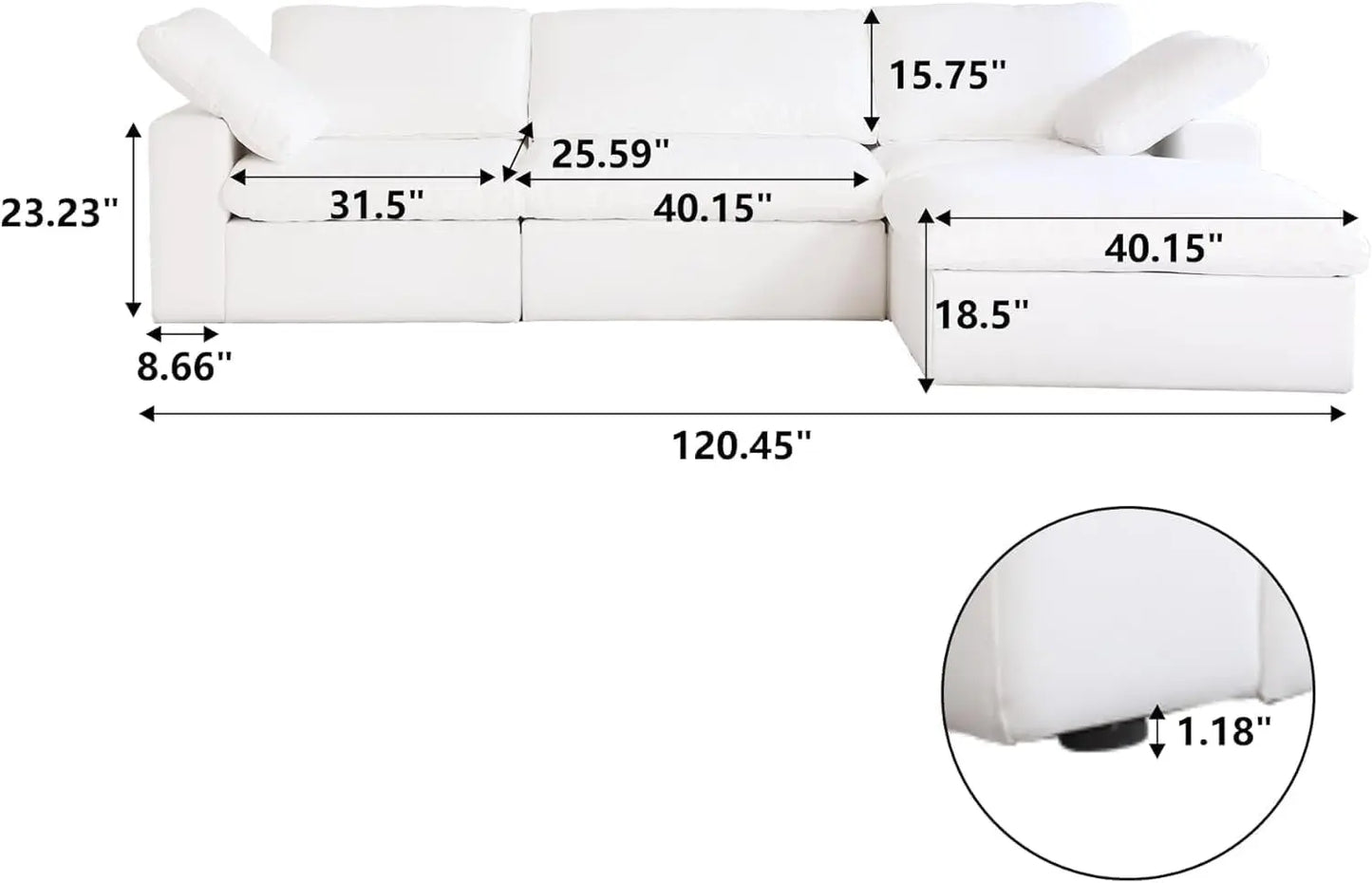 Modern L Shape Cloud Sofa Comfortable Convertible Sectional Couch ShipItFurniture