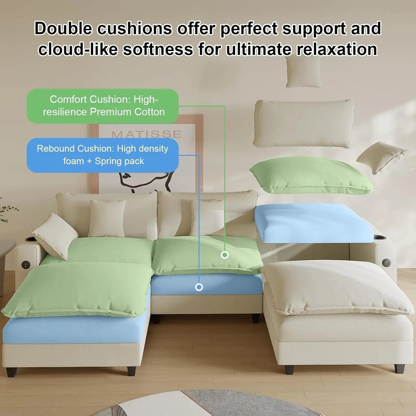 Modern Modular Sectional Sofa with Ottoman and Pillows - Get it from Bo