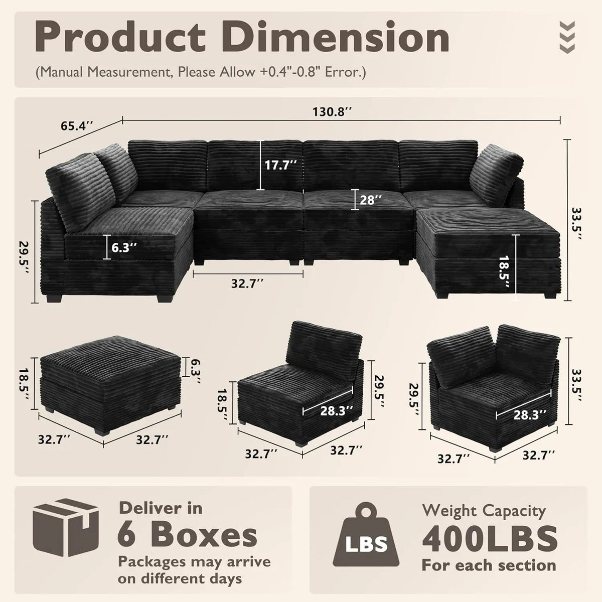 Modular Sectional Sofa Black Corduroy Convertible Sleeper - Get it from Bo