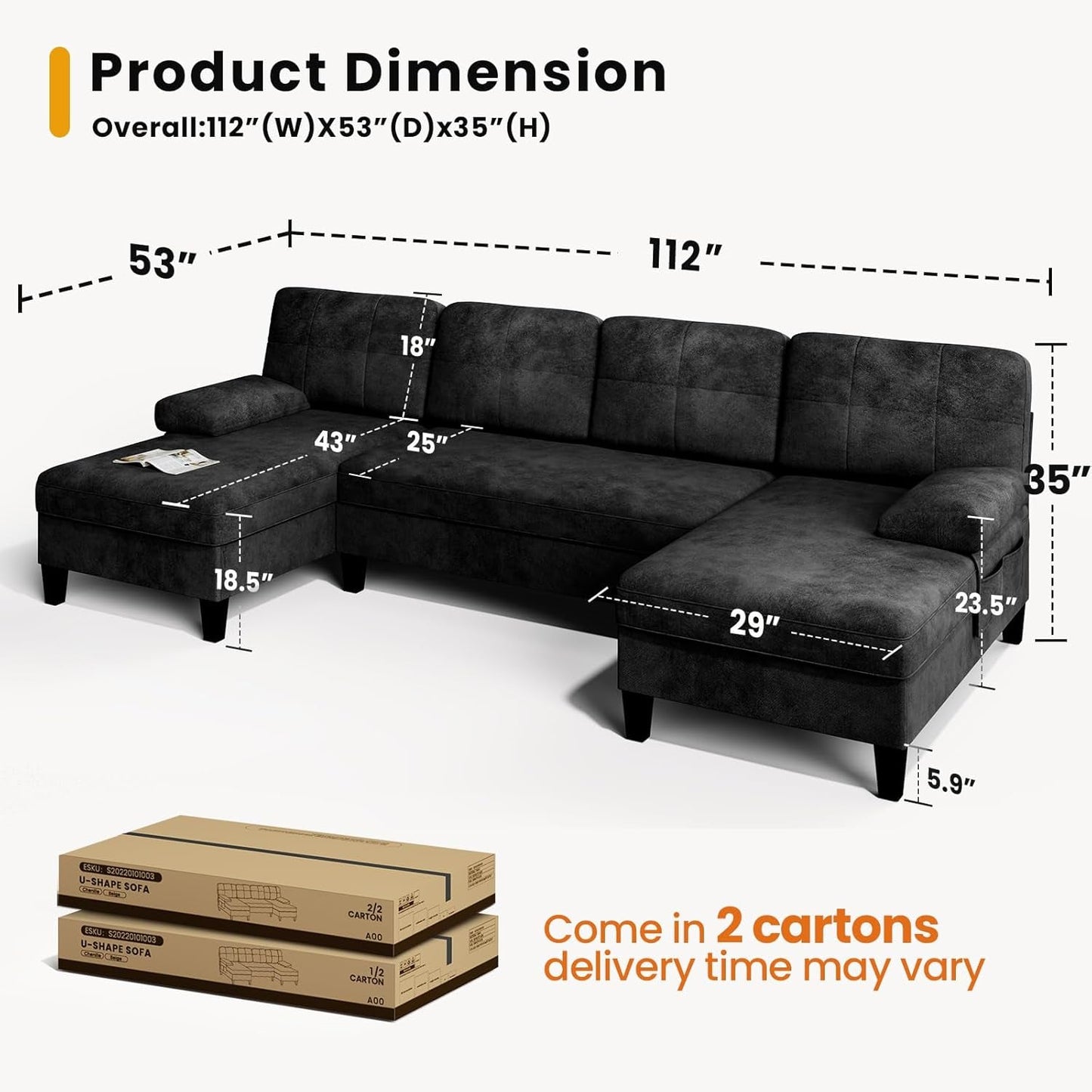 Oversized U Shaped Sectional Sofa with Storage Pockets ShipItFurniture