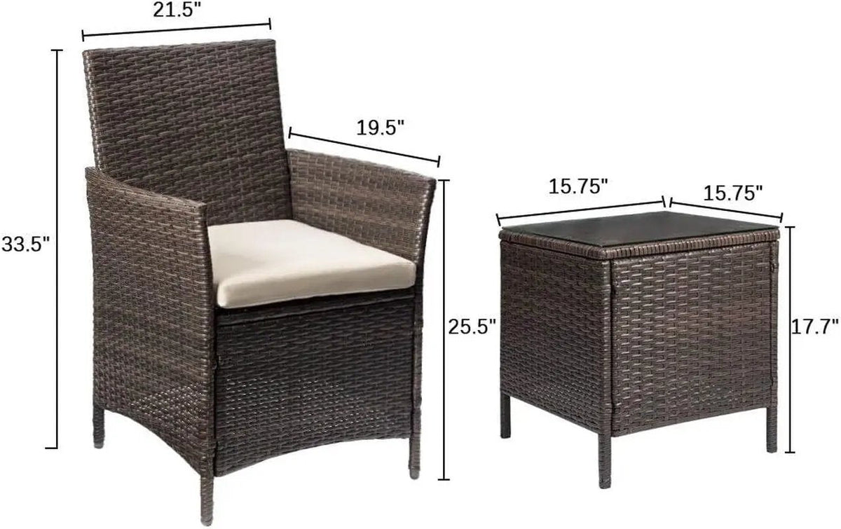Patio Porch Furniture Sets 3 Pieces PE Rattan Wicker Chairs with Table Outdoor Garden Furniture Sets (Brown/Beige) - Get it from Bo
