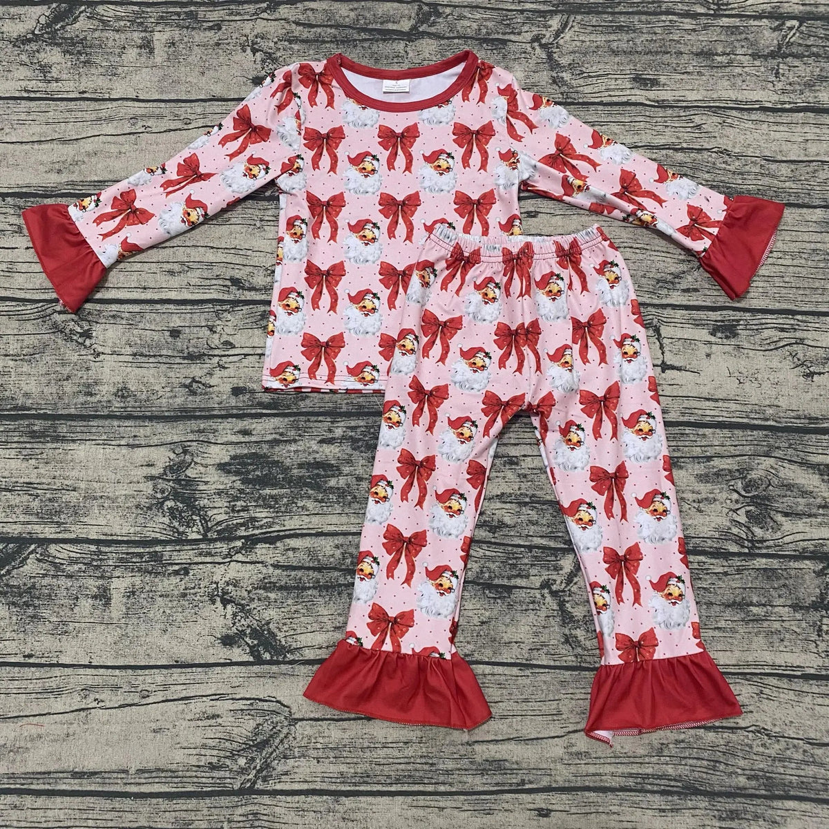 Red Santa Bows pj set - Get it from Bo