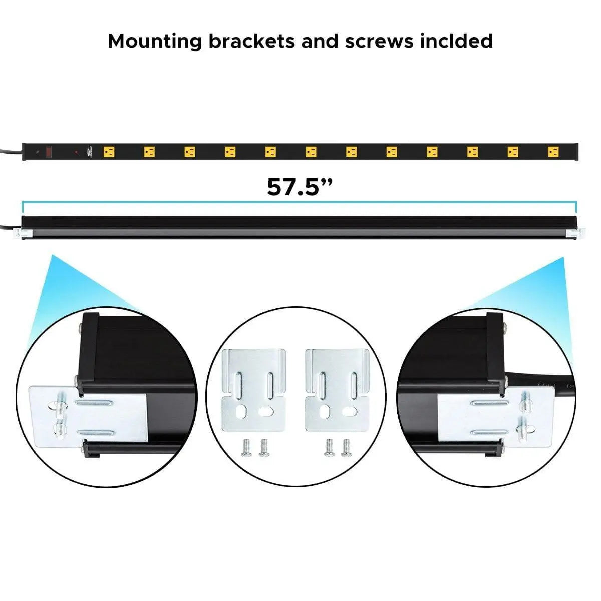CRST 4.2" Wide Spaced 12 Outlets Mountable Metal Power Strip Surge Protector, 15FT Power Cord, Mounting Brackets Included - Get it from Bo