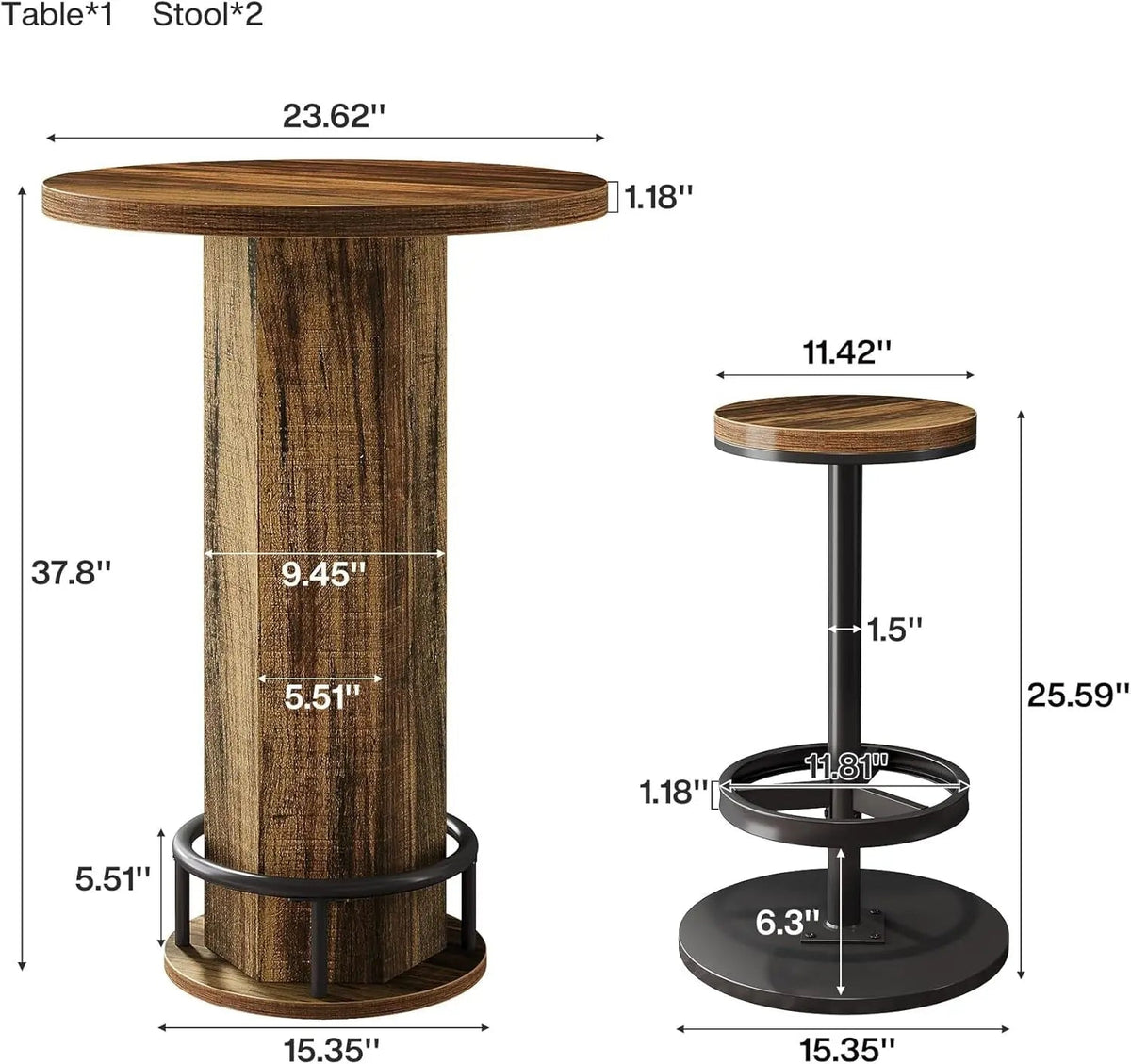 Round Bar Table With Chairs Matte Black Powder coated - Get it from Bo
