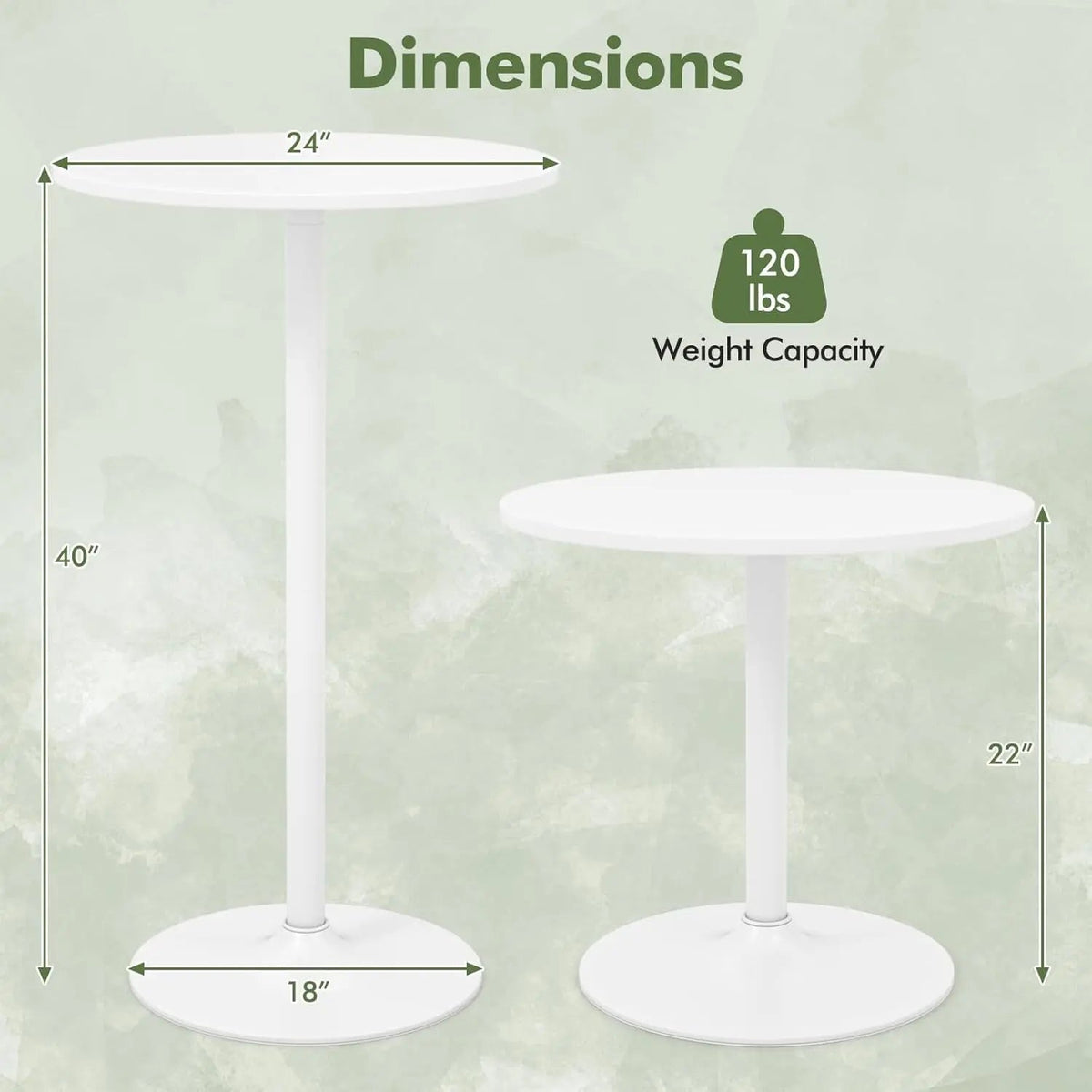 Round Height-Adjustable White Bistro Table Bar Home - Get it from Bo