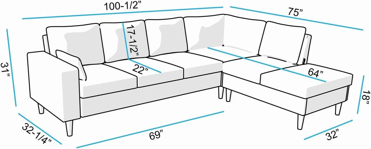 Sectional Sofa Grey Left Facing Chaise Living Room - Get it from Bo
