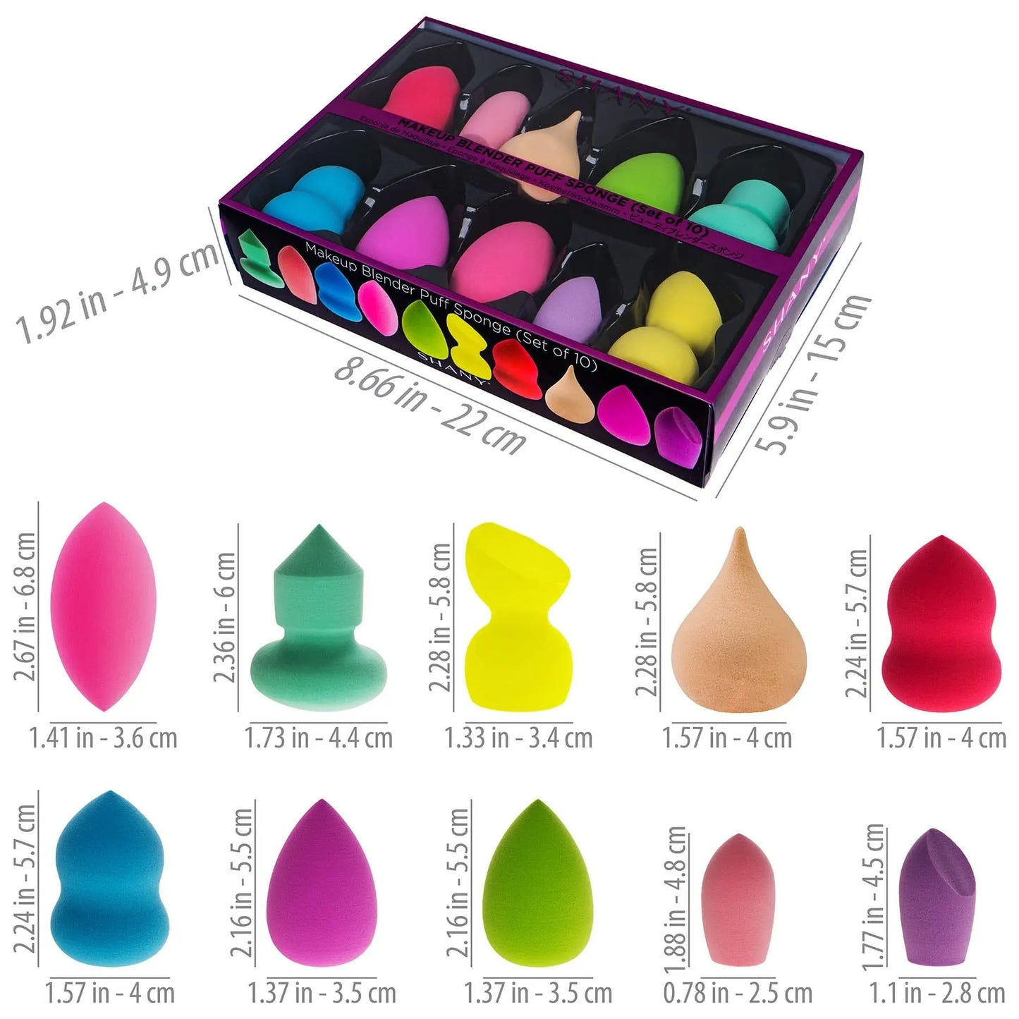 Makeup Blender Puff Sponge Set of 10 Latex-free Sponges SHANY