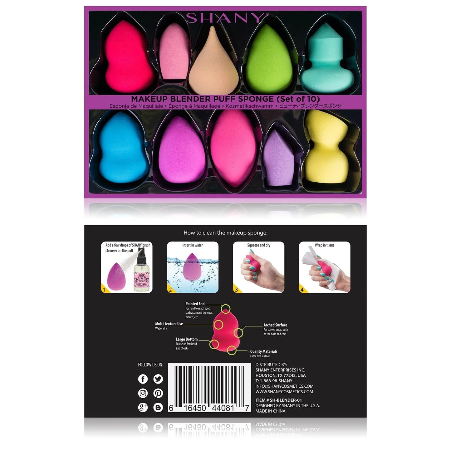 Makeup Blender Puff Sponge Set of 10 Latex-free Sponges SHANY