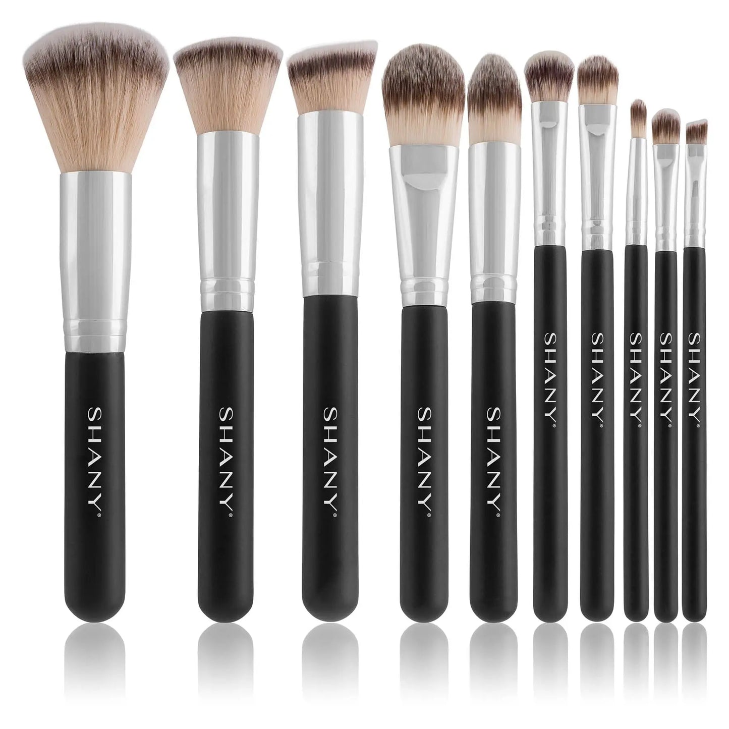 Black OMBRE Pro 10 PC Essential Makeup Brush Set with Travel Pouch SHANY