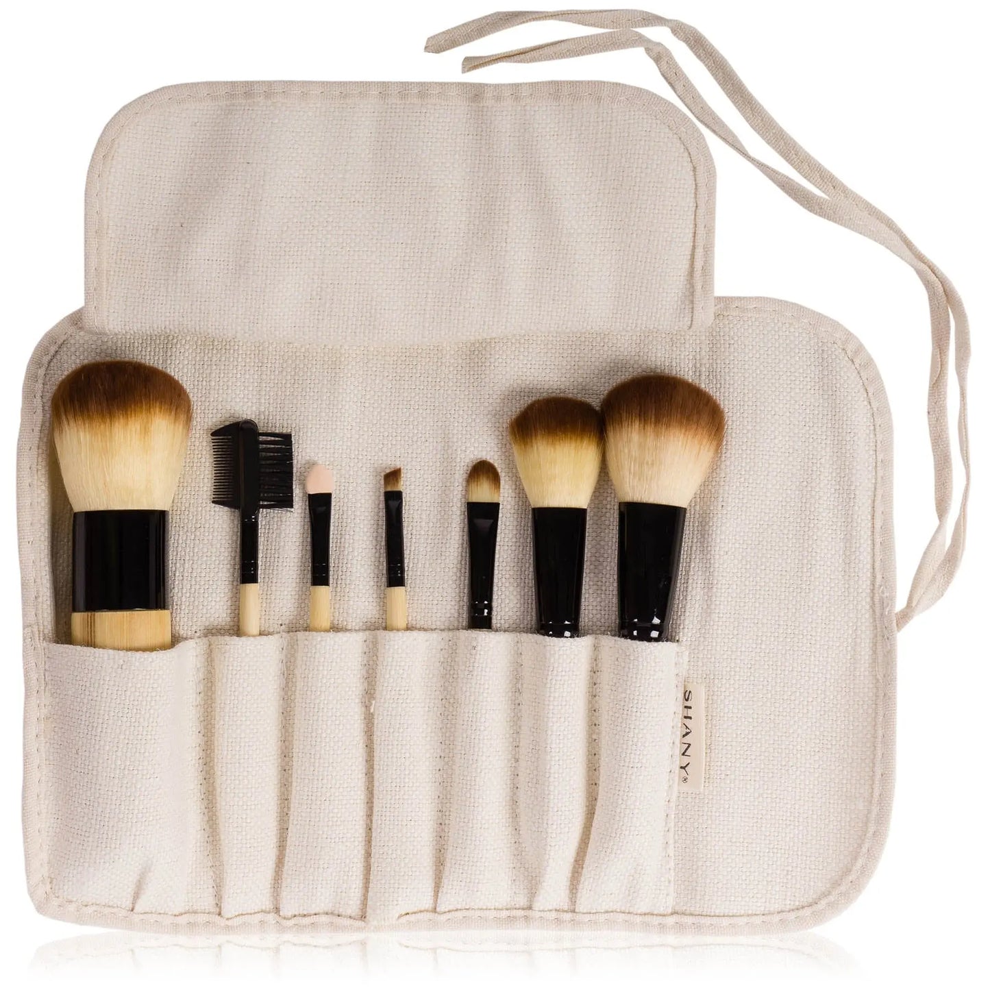 Pure Bamboo Brush Set - Bamboo Brushes With Premium Synthetic Hair & Cotton Pouch - 7pc SHANY