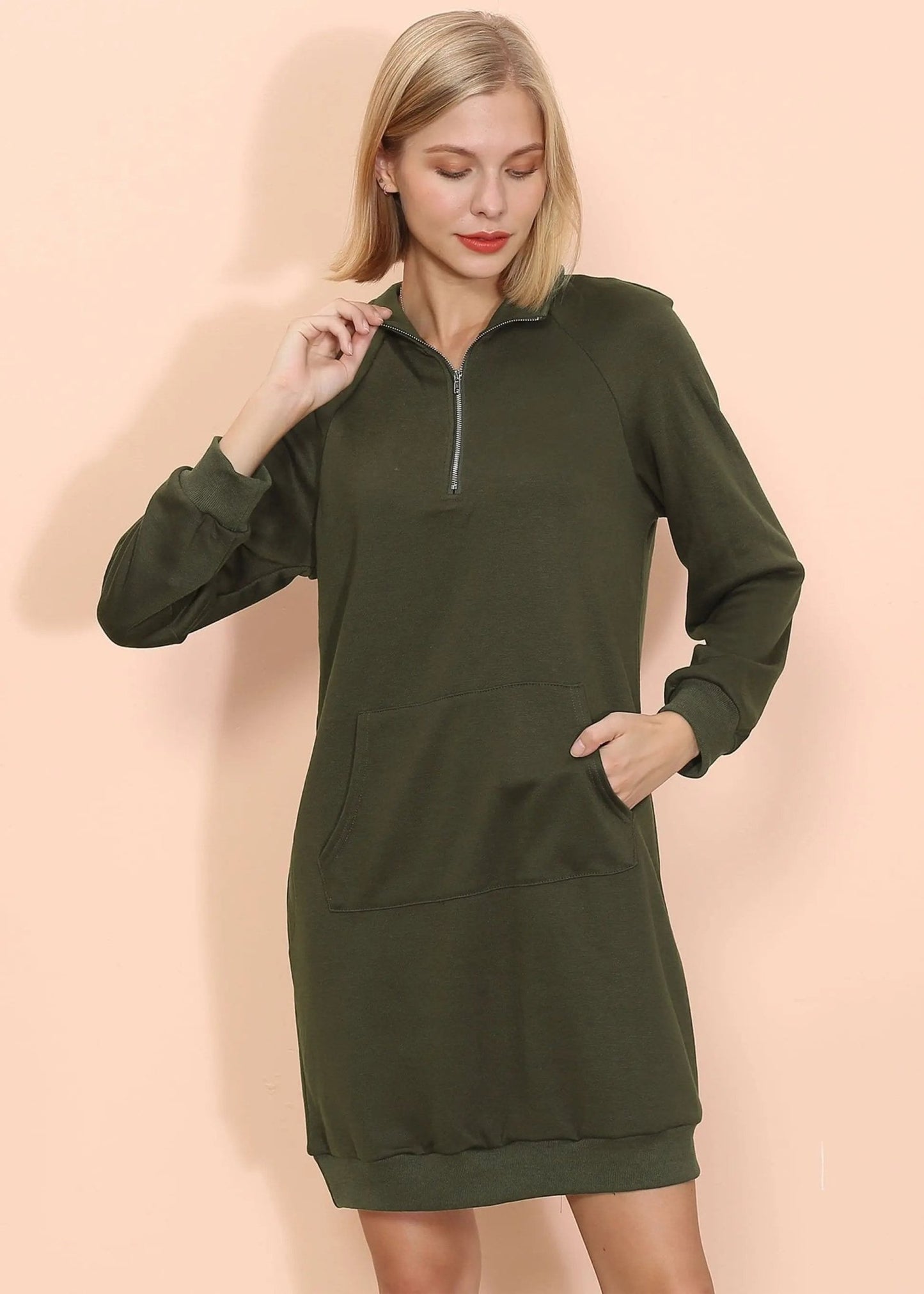 Solid Kangaroo Pocket Sweater Dress - Get it from Bo