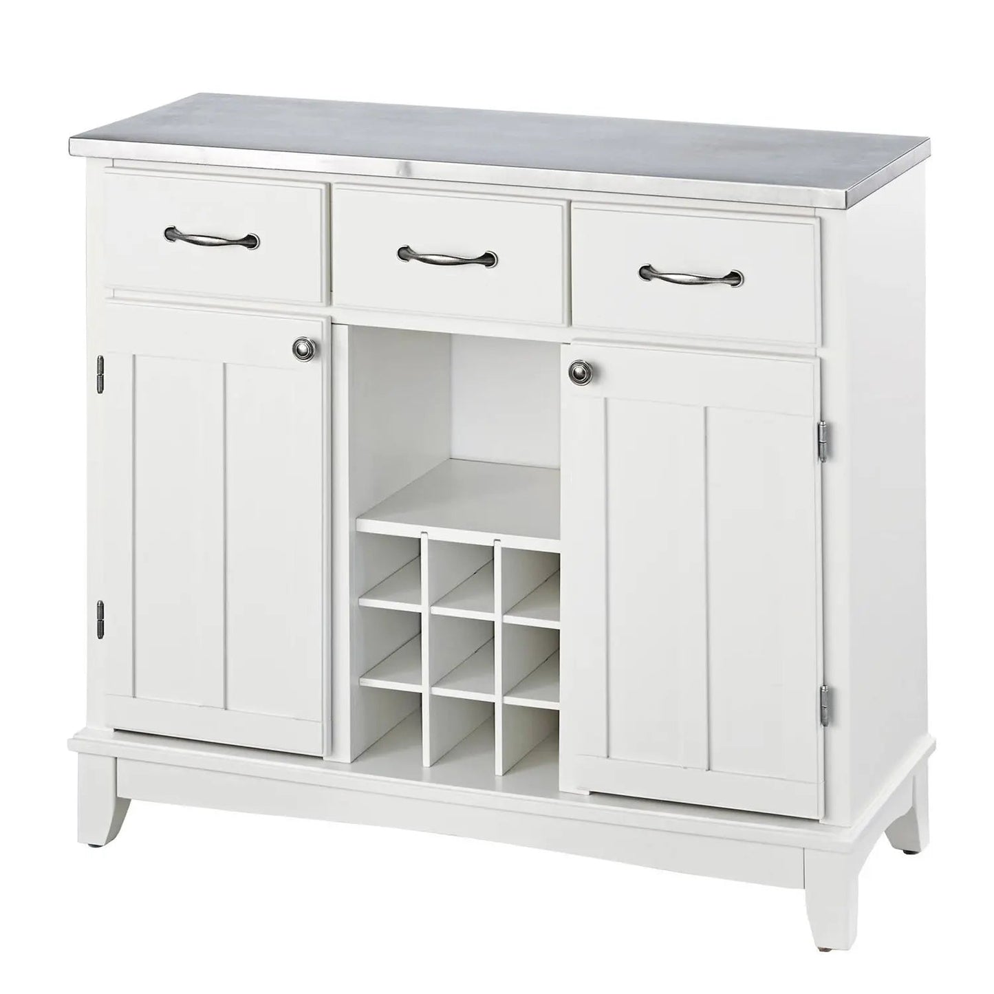 Stainless Steel Top Kitchen Island Sideboard Cabinet Wine Rack in White - Get it from Bo