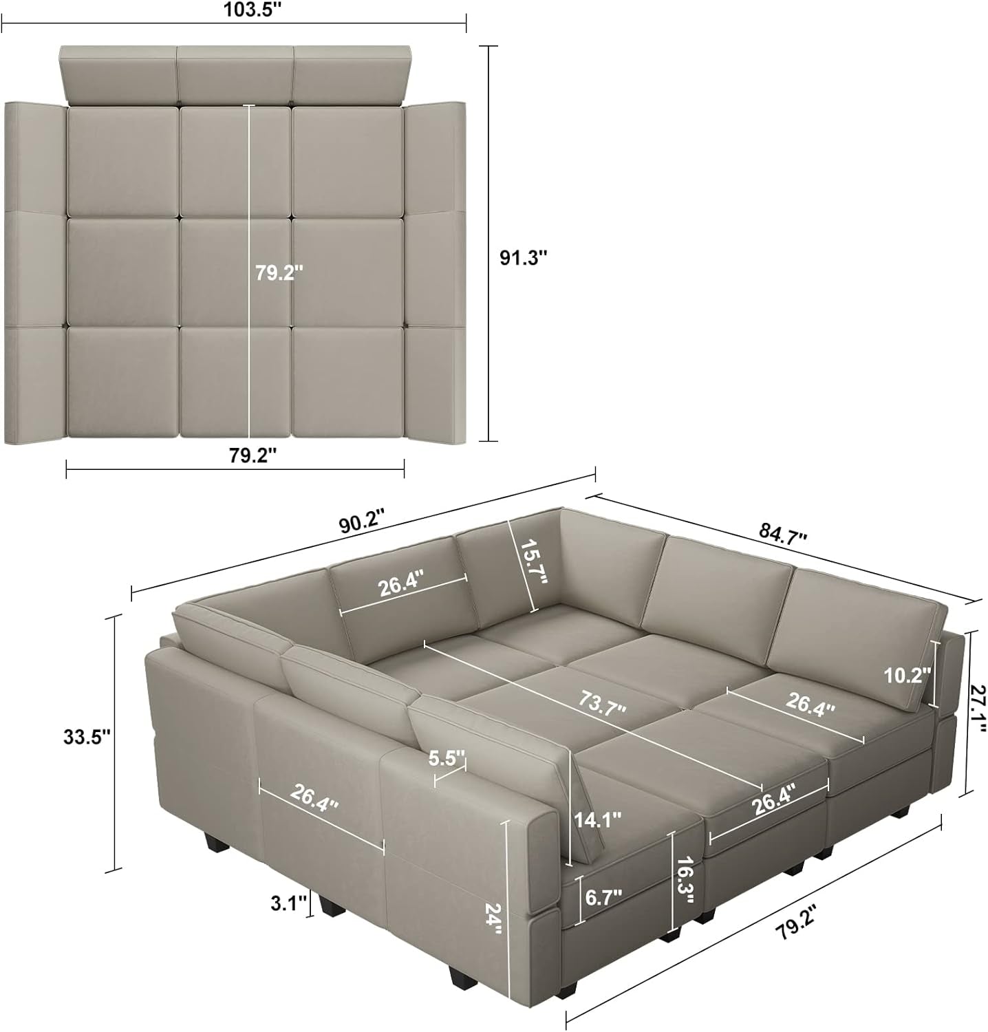 Stylish Modular Sectional Sofa with Reversible Chaise ShipItFurniture