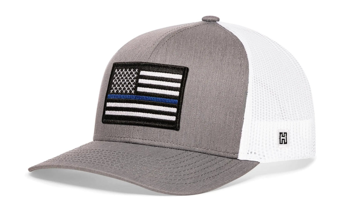 Thin Blue Line Trucker Hat | Black Police Snapback - Get it from Bo