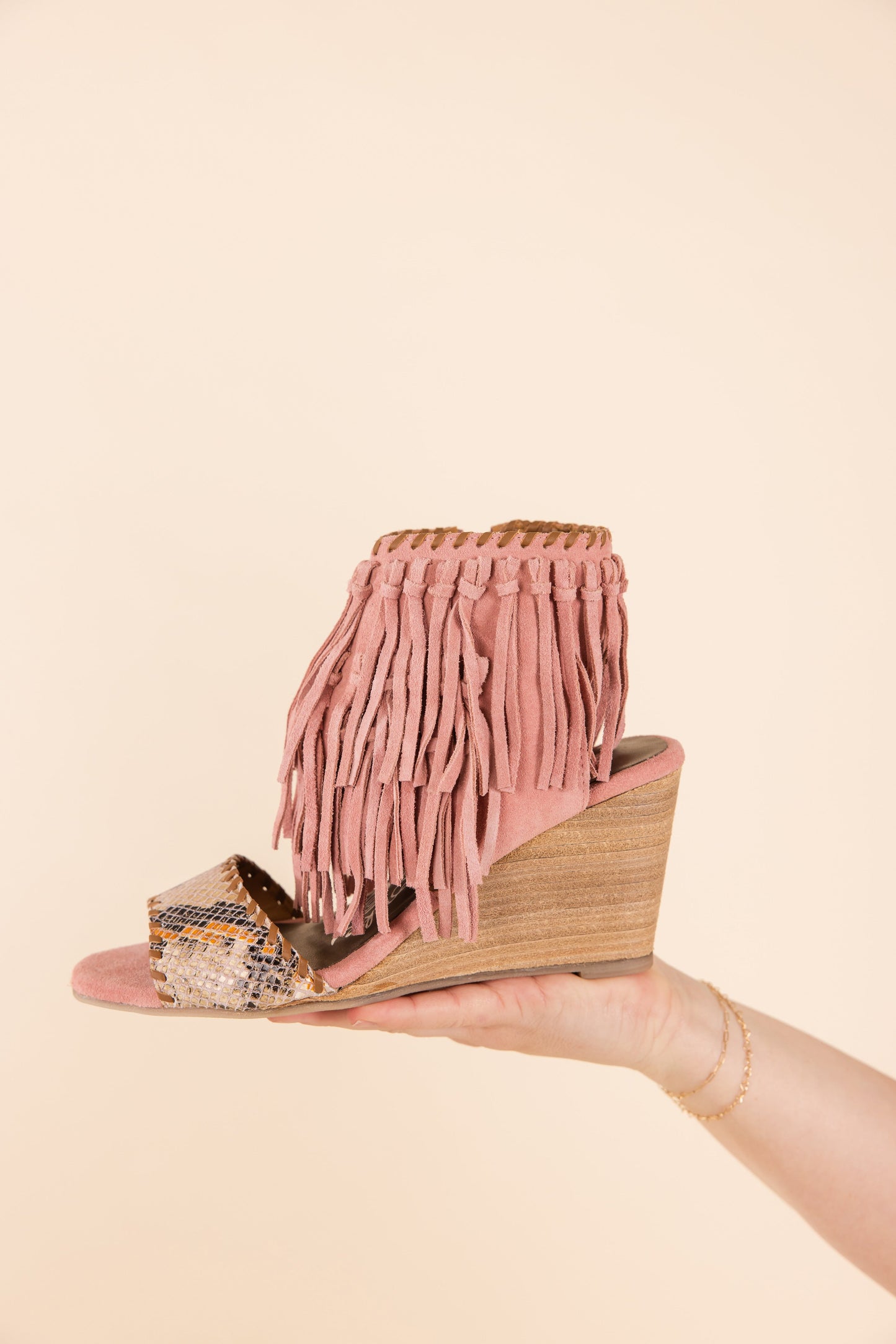 True Fringe Wedge in Blush Naughty Monkey