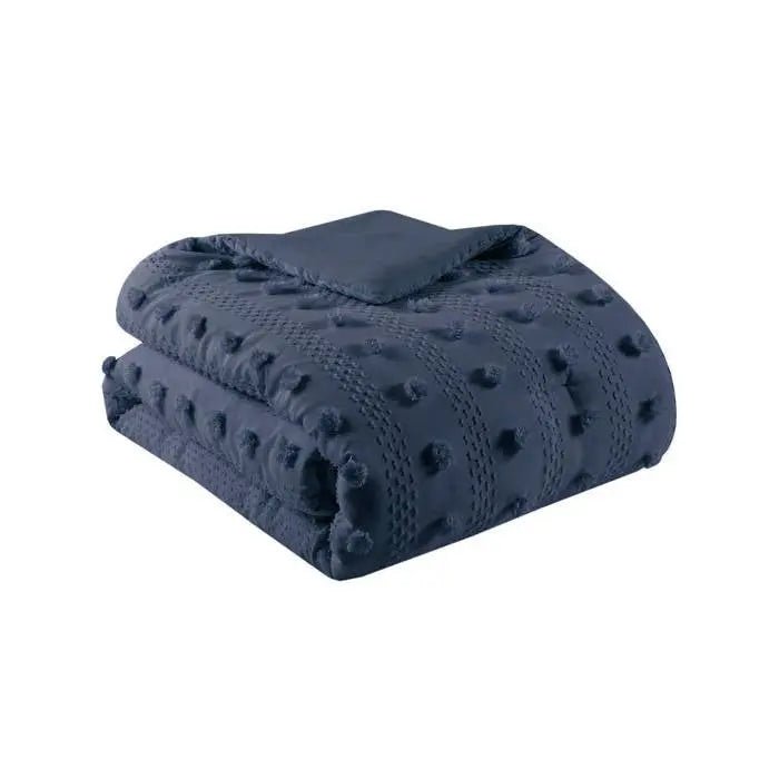 Twin/Twin XL 2 Piece Navy Pompom Microfiber Hypoallergenic Comforter Set - Get it from Bo