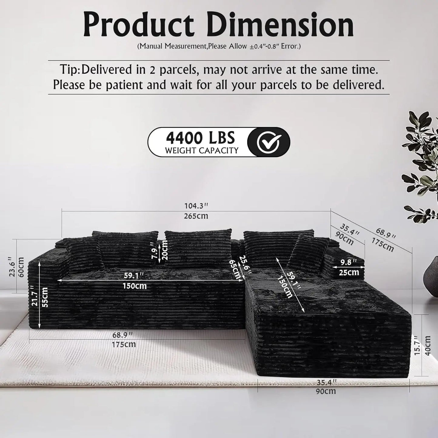 Versatile L-Shape Corduroy Sectional Couch for Comfort - Get it from Bo