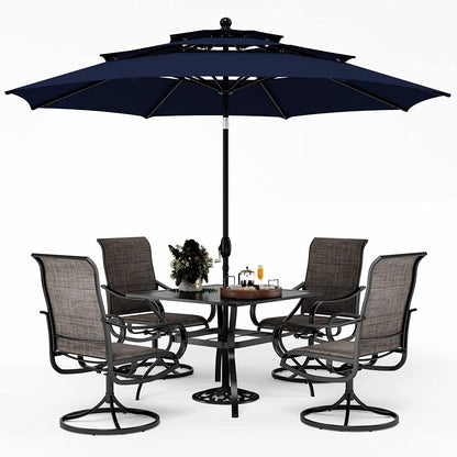 Patio Dining Set with Umbrella for 4, Outdoor Table & Chairs Set with 4 Padded Swivel Patio Dining Chairs, 1 Metal Dining Table and 10Ft Navy Blue Large Patio Umbrella (No Umbrella Base) ShipItFurniture