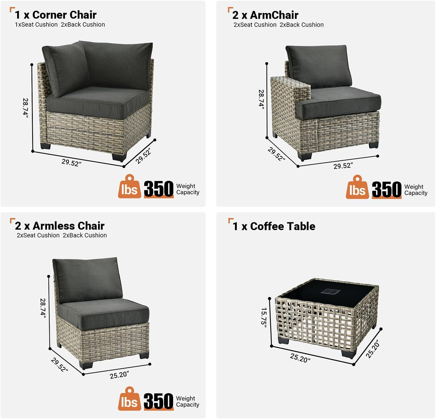 Six Piece Rattan Wicker Outdoor Sectional Sofa Set ShipItFurniture