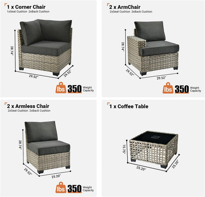 Six Piece Rattan Wicker Outdoor Sectional Sofa Set ShipItFurniture