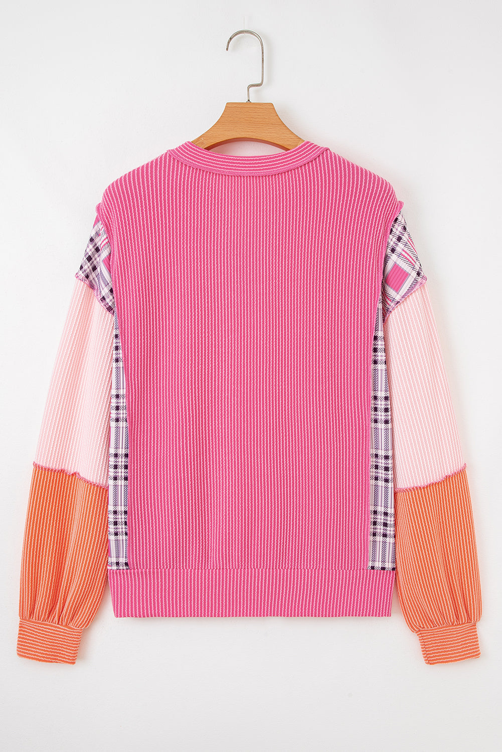 Maddie Texture Colorblock Patchwork Long Sleeve PLUS Top