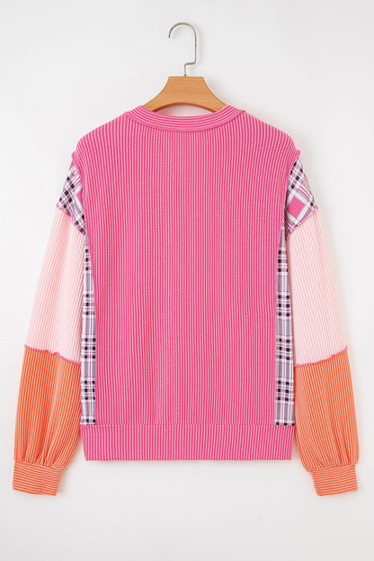 Maddie Texture Colorblock Patchwork Long Sleeve PLUS Top