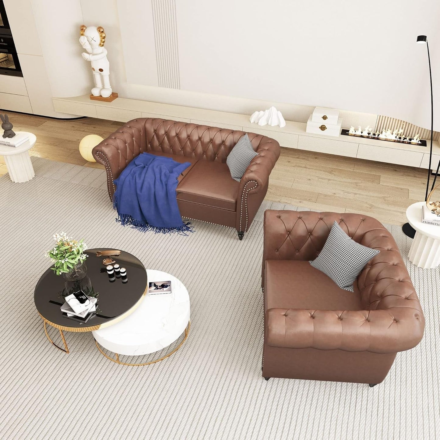 PU Brown Leather Modular Sectional Sofa Tufted Cushions ShipItFurniture