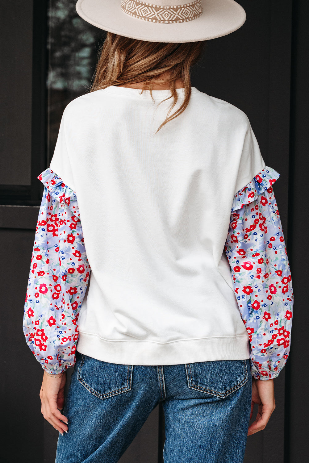 Isabel Floral Ruffled Balloon Sleeve Loose Blouse Threaded Pear