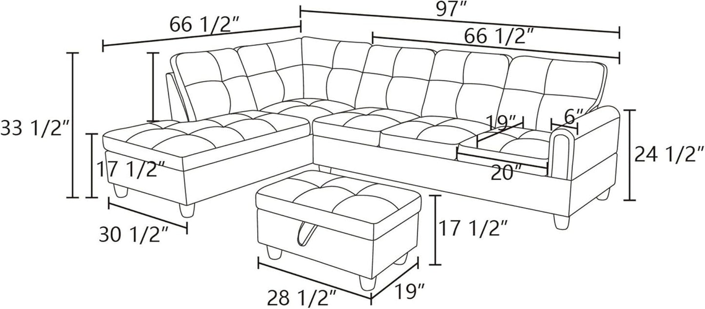 3 Piece Sectional Sofa Set Left Facing Chaise Grey ShipItFurniture