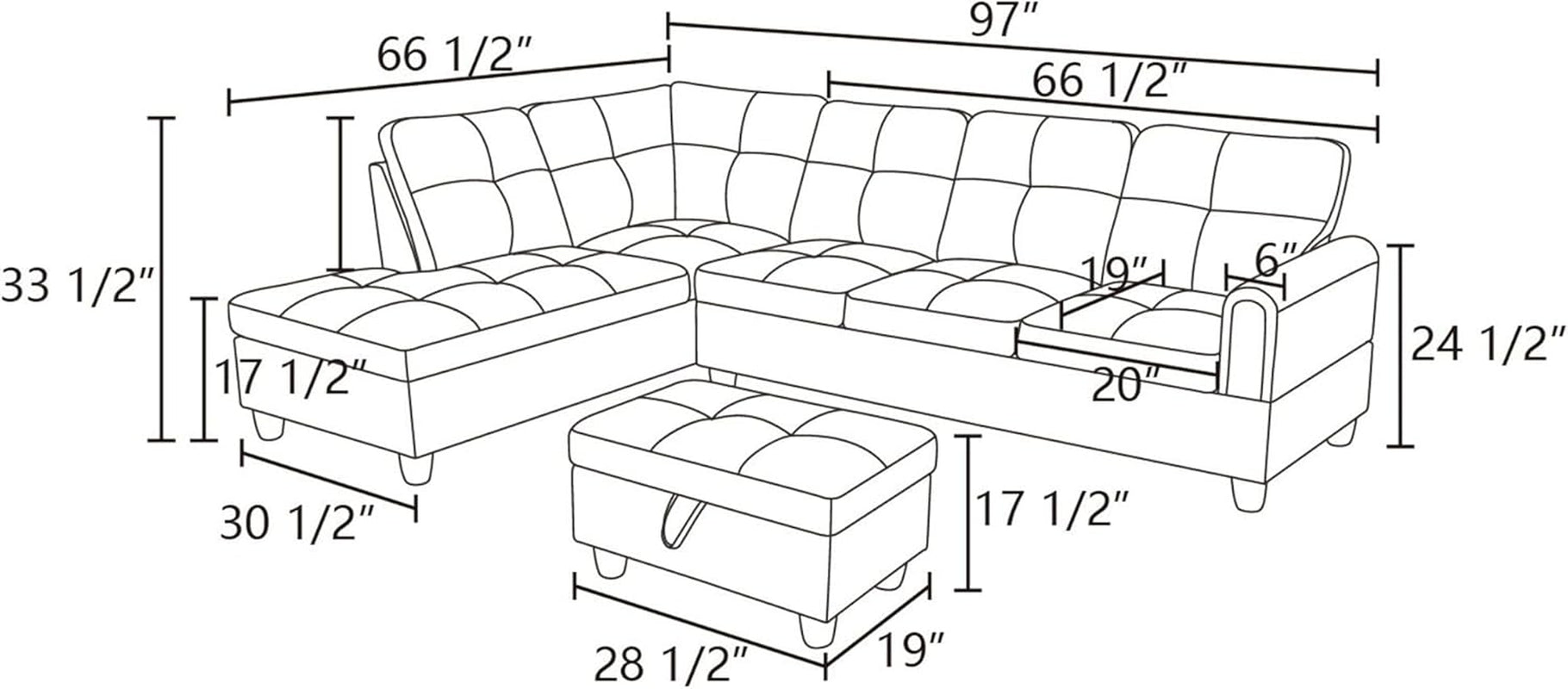 3 Piece Sectional Sofa Set Left Facing Chaise Grey ShipItFurniture