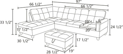 3 Piece Sectional Sofa Set Left Facing Chaise Grey ShipItFurniture