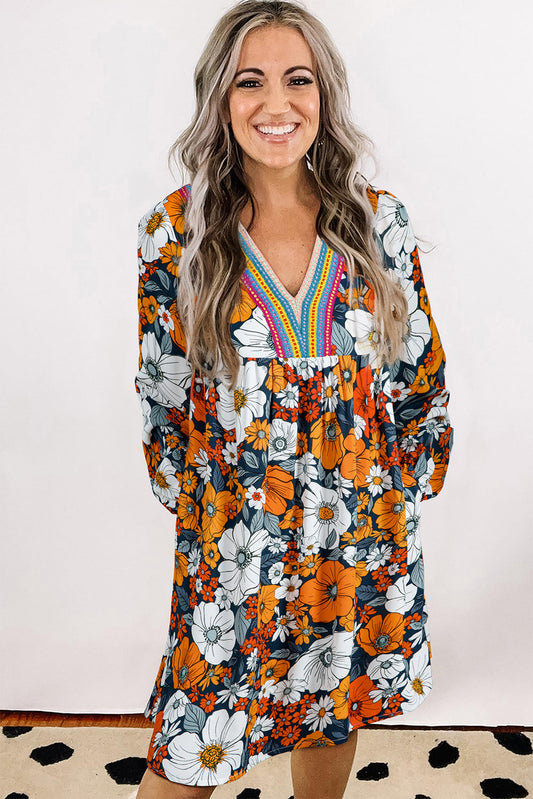 Blakely Floral Long Sleeve Mini Dress Threaded Pear