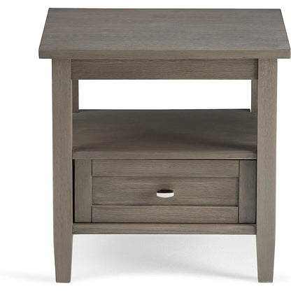 Solid Wood Rectangle End Table With Drawer Farmhouse Grey-3