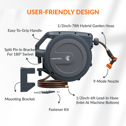 Retractable Garden Hose Reel-1/2in-78ft