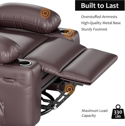 Leather Recliner Chair Brown Medium With Cup Holders And 150 Degree Recline ShipItFurniture