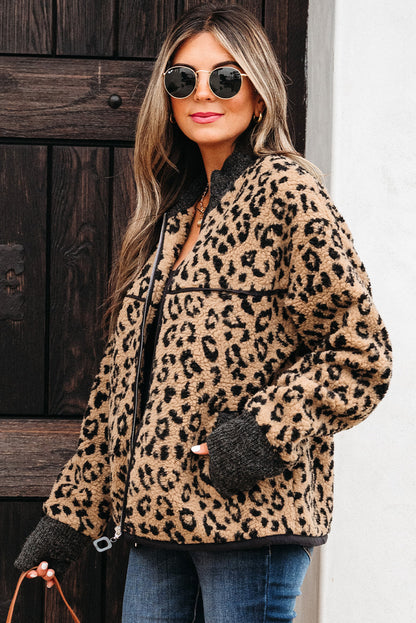 Sloane Leopard Zip Up Pocket Jacket