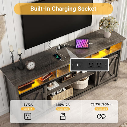 Wooden Farmhouse TV Stand 70 Inch With Double Storage