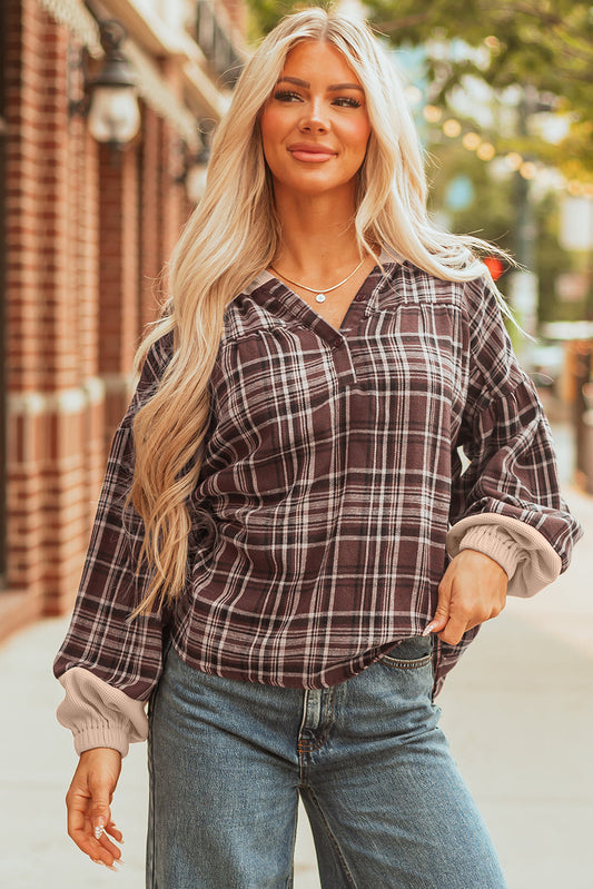 Lauren Plaid Patchwork Long Sleeve Hooded Top