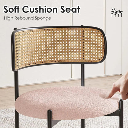 Kitchen Chairs Set of 4, Mid-Century Modern Dining Chairs,Kitchen Dining Room Chairs, Rattan Backrest round Upholstered Sherpa Dining Chairs,Pink-2